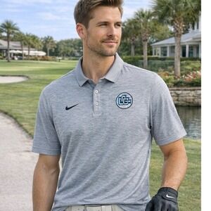 Nike Dri-FIT Gray Heather Polo Shirt Men's L Golf Athletic Performance Logo
